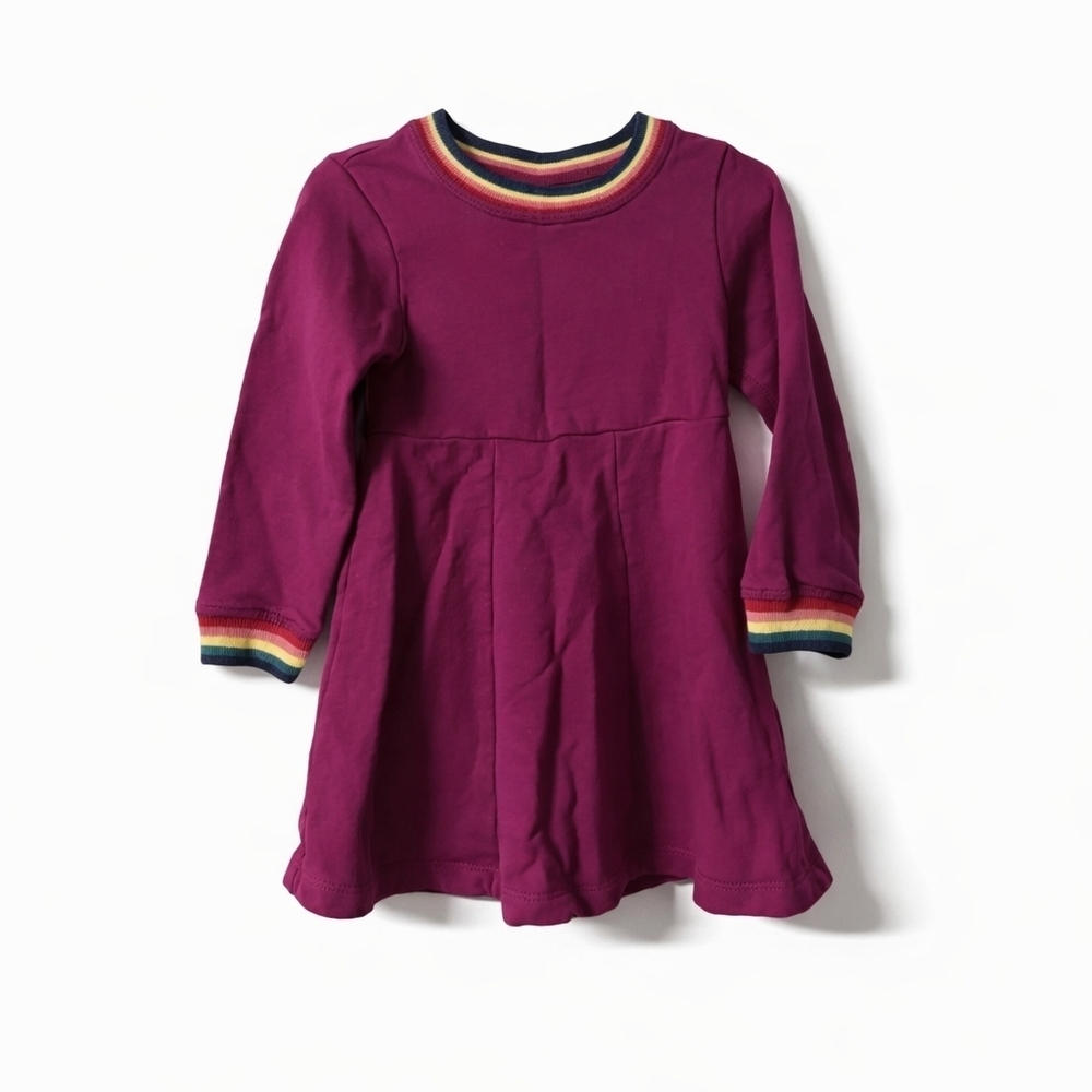 Hanna Andersson Mulberry Rainbow Trim Dress Size 90 French Terry Girls